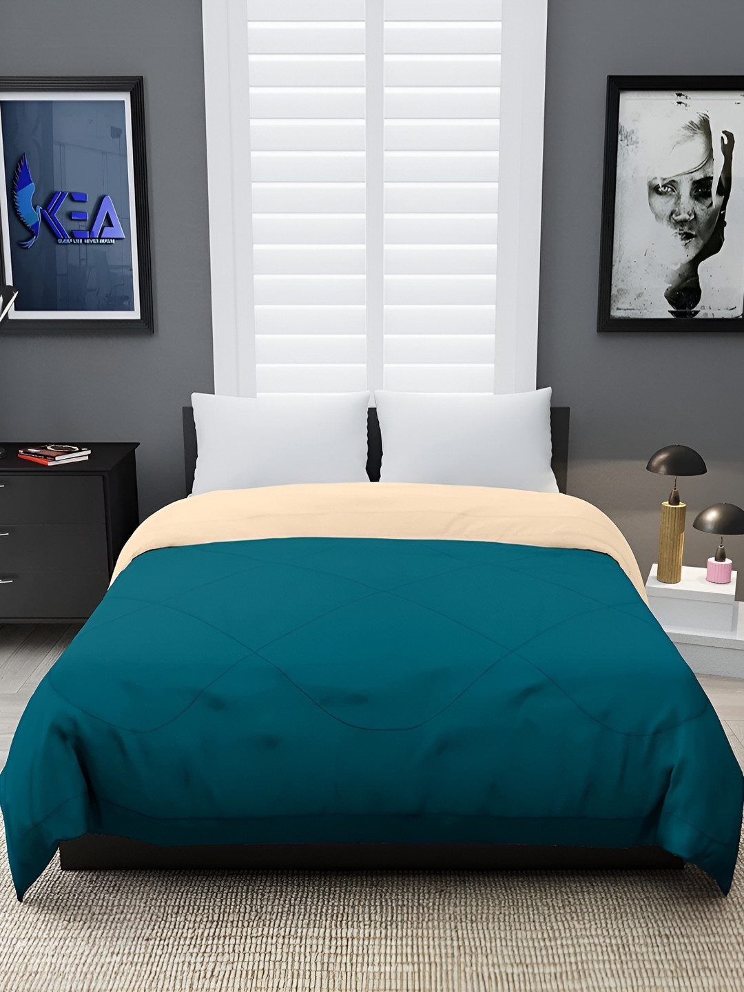 RF RELAXFEEL Blue & Peach-Coloured Heavy Winter Single Bed Comforter