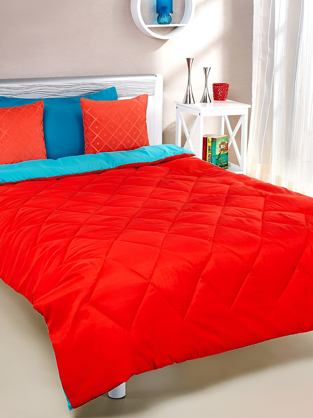 RF RELAXFEEL Orange & Turquoise Blue Microfiber Heavy Winter 233 GSM Double Bed Comforter