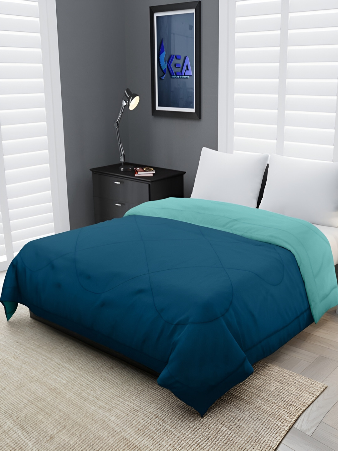 RF RELAXFEEL Green & Sea Green Geometric Heavy Winter 233 GSM Double Bed Quilt
