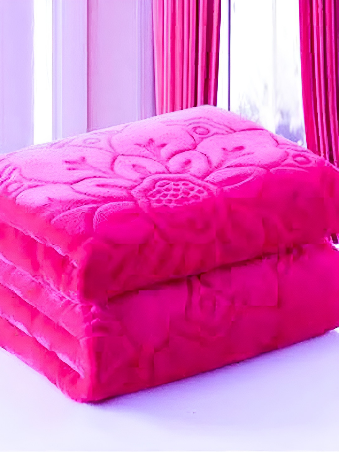 RF RELAXFEEL Pink Ethnic Motifs Heavy Winter 300 GSM Double Bed Blanket