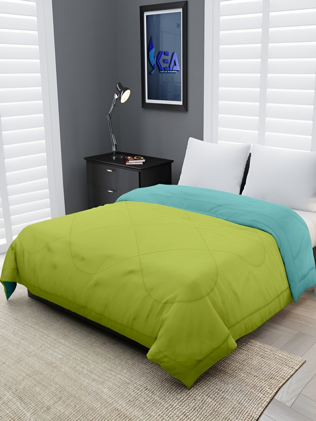 RF RELAXFEEL Green & Sea Green Heavy Winter 233 GSM Single Bed Quilt