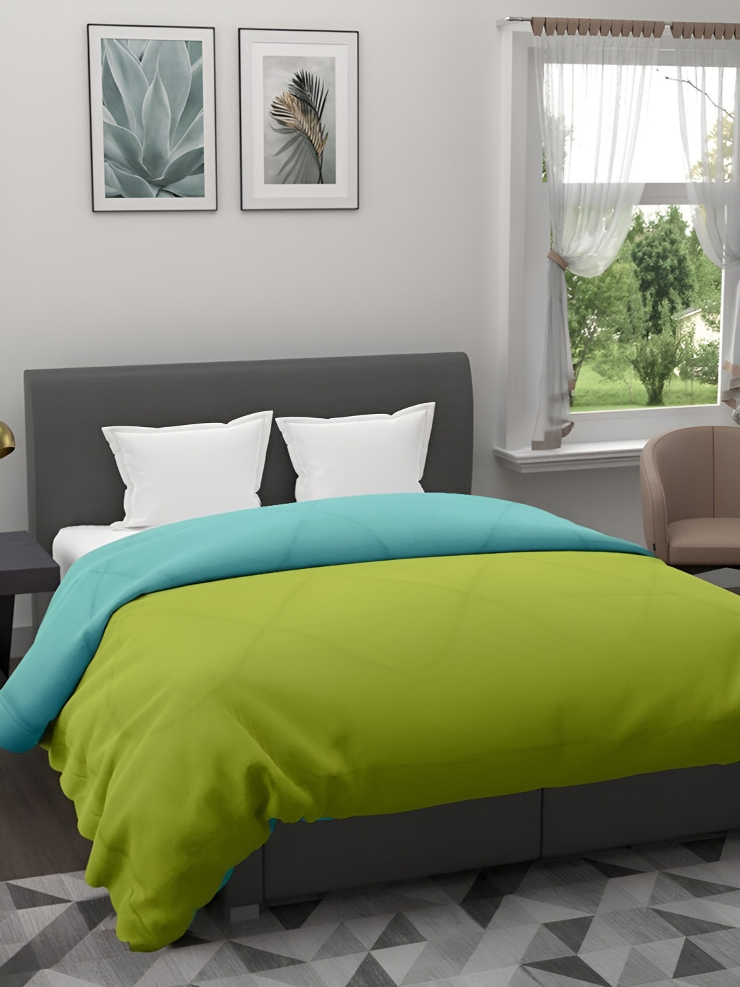 RF RELAXFEEL Green & Blue Geometric Heavy Winter 233 GSM Double Bed Comforter