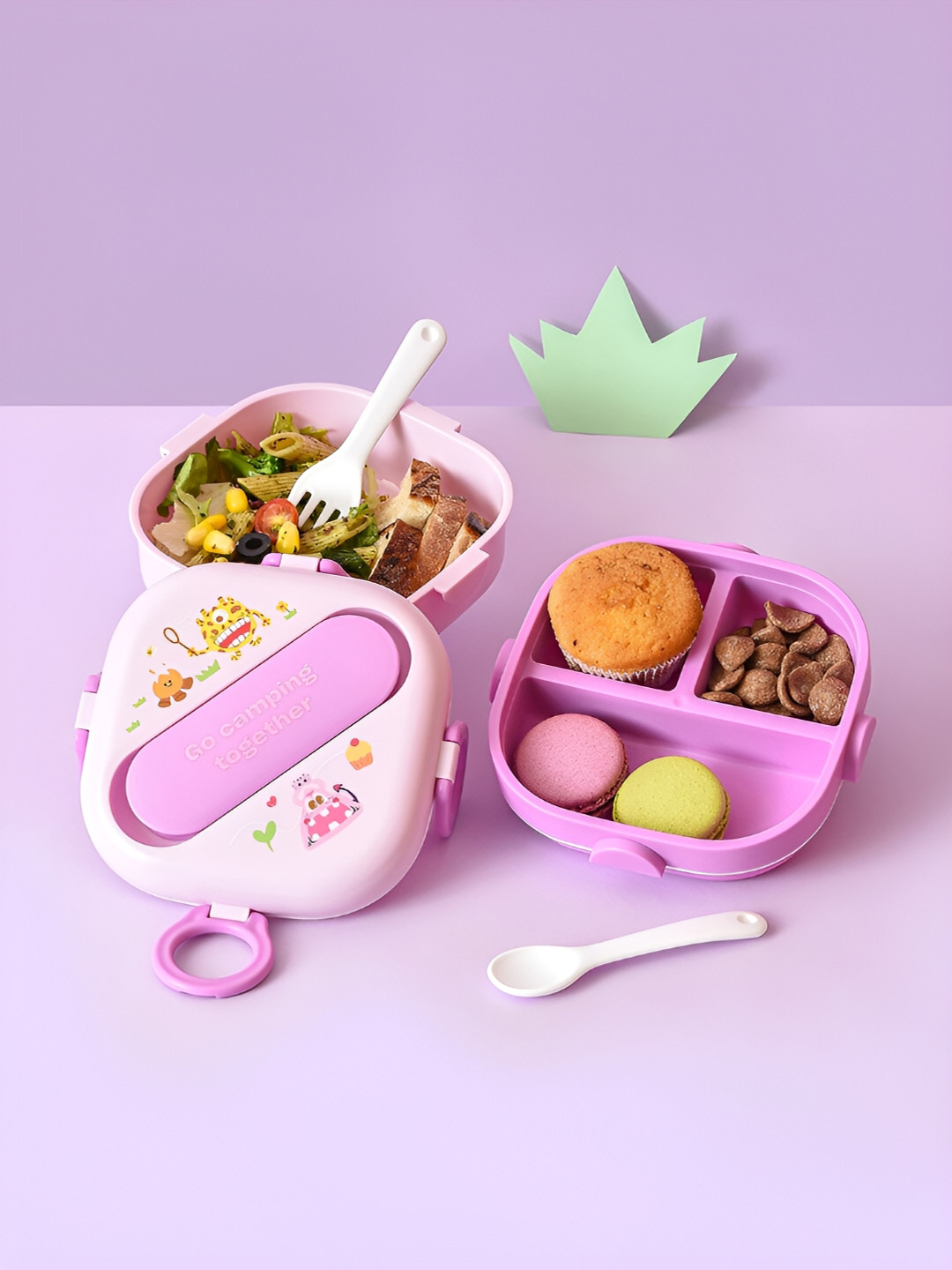 MiArcus Portable Double Layer Lunch Box with Fork and Spoon with Cartoorn Print
