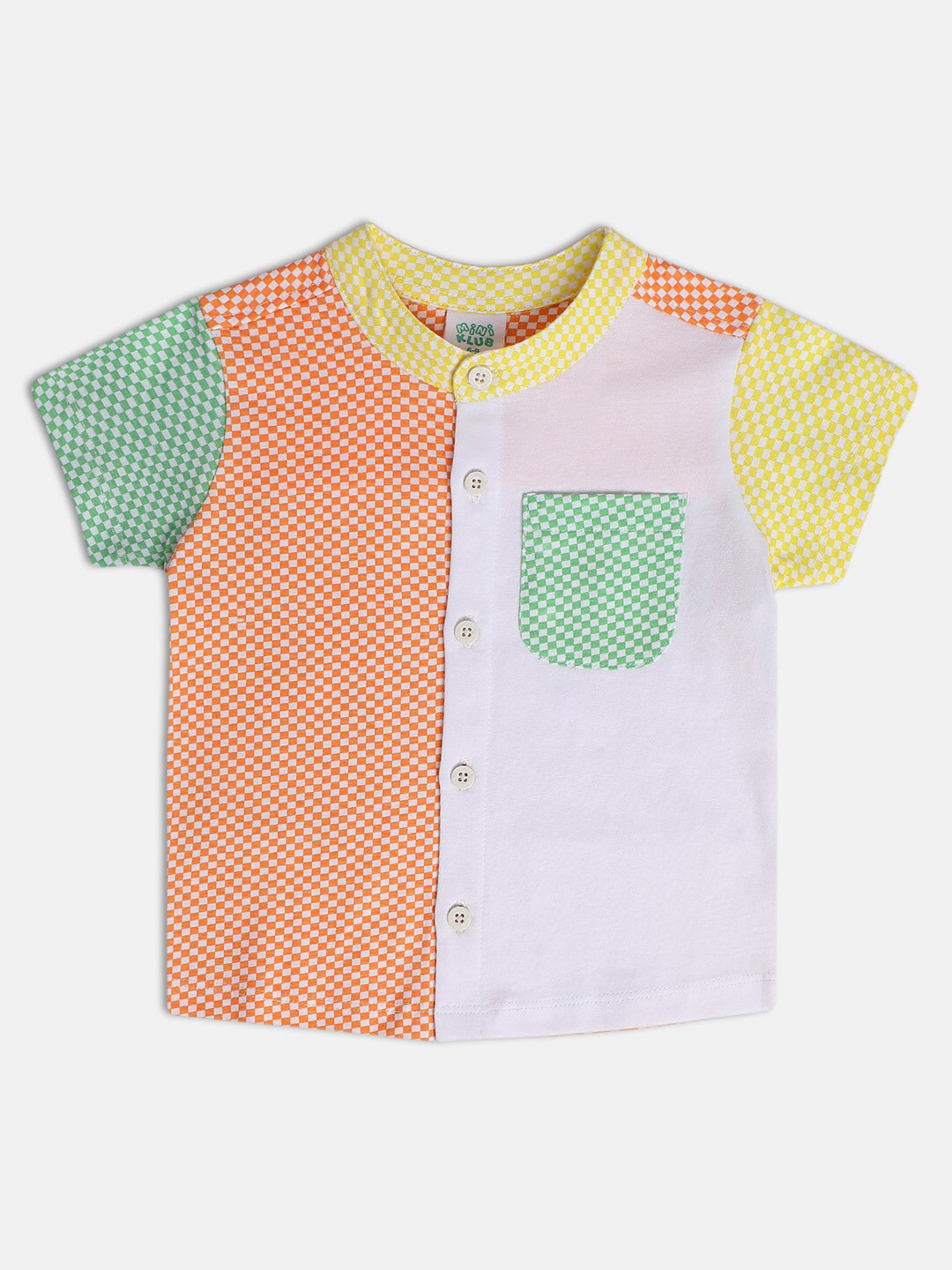 MINI KLUB Infant Boys Classic Colourblocked Band Collar Cotton Casual Shirt