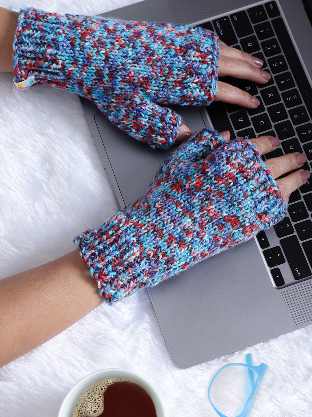 Magic Needles Women Patterned Acrylic Fingerless Mittens