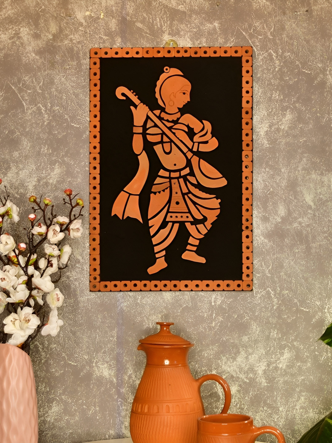 SOWPEACE Terracotta Bina Dance Wood Wall Rectangle Paintings Wall Art -40 x 30In