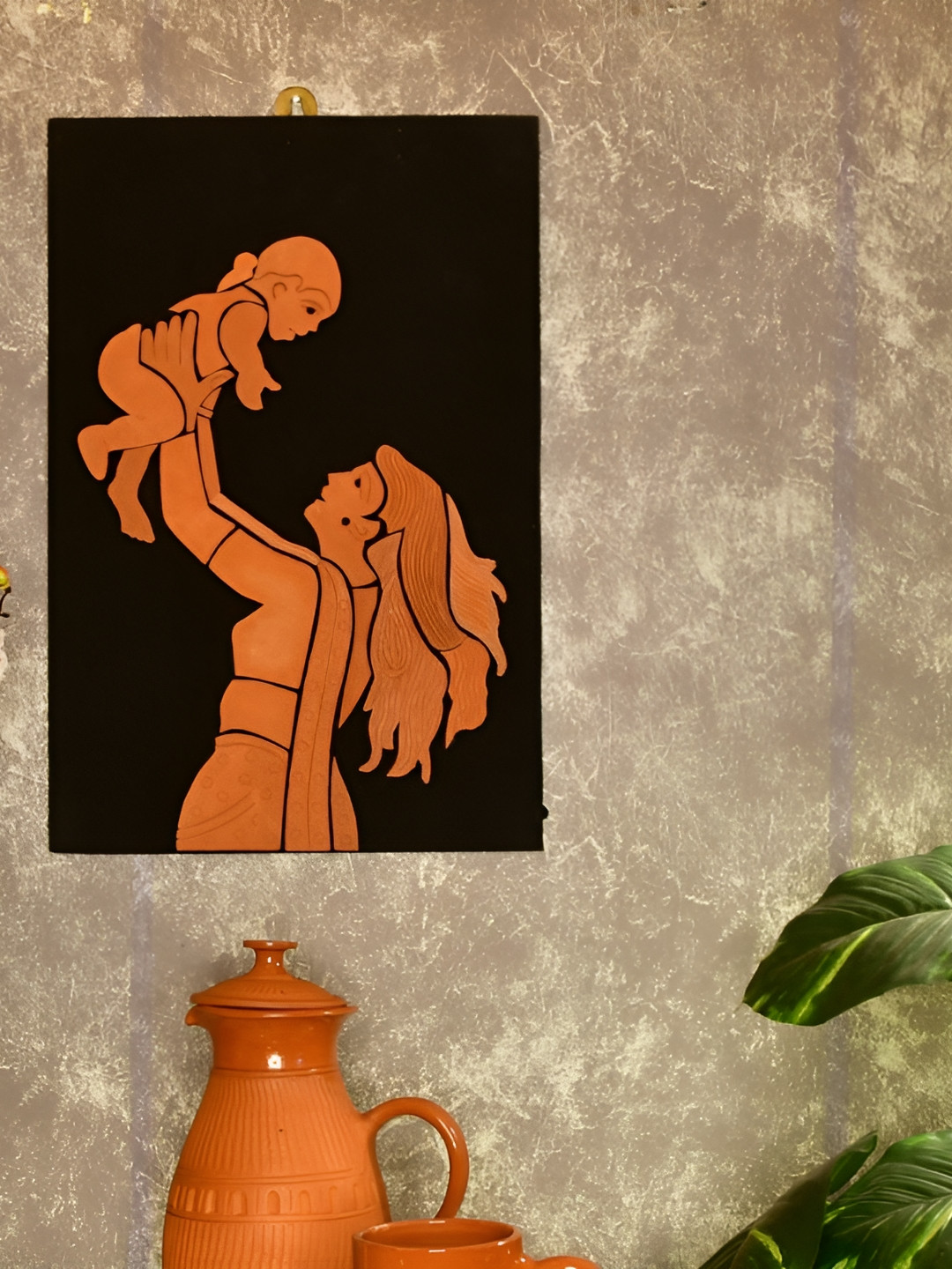SOWPEACE Brown & Black Textured Mother Son Paintings Wall Art