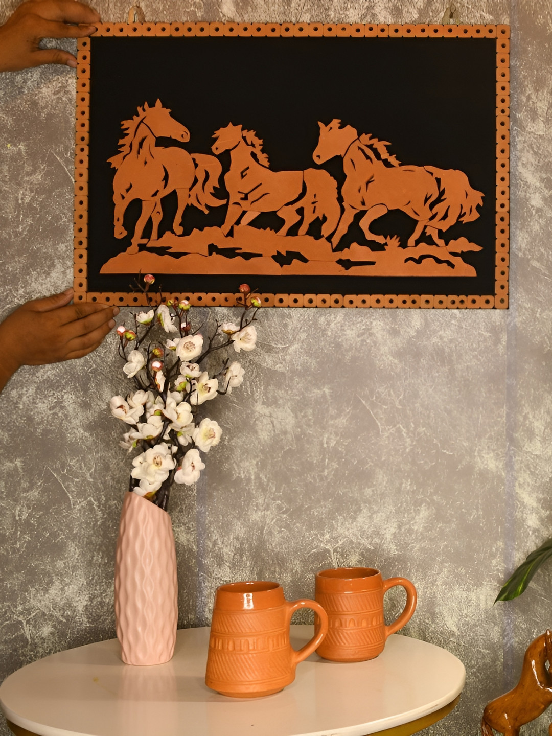SOWPEACE Brown & Black Textured Running Horse Paintings Wall Art
