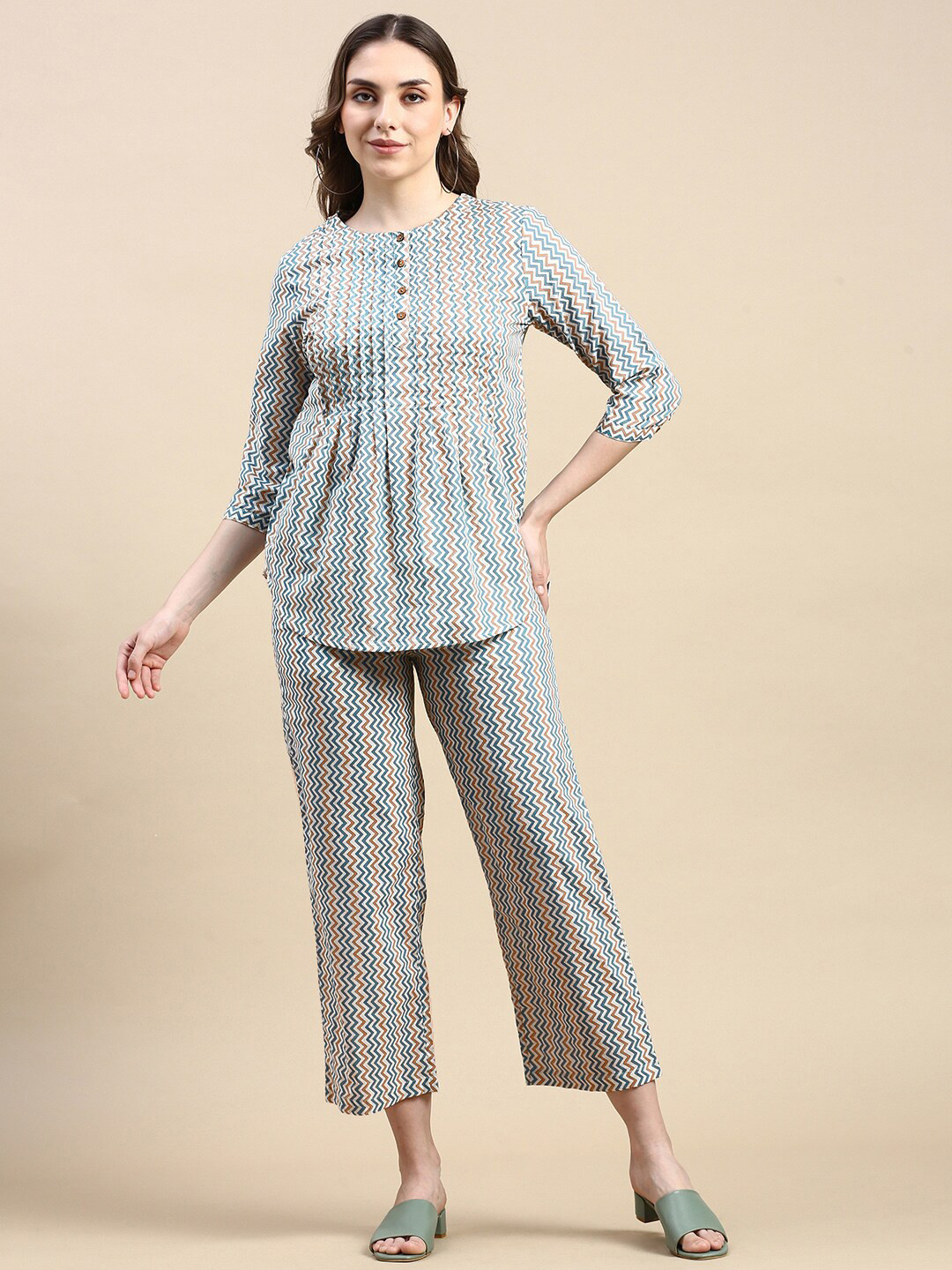 De Moza Printed Round Neck Cotton Tunic