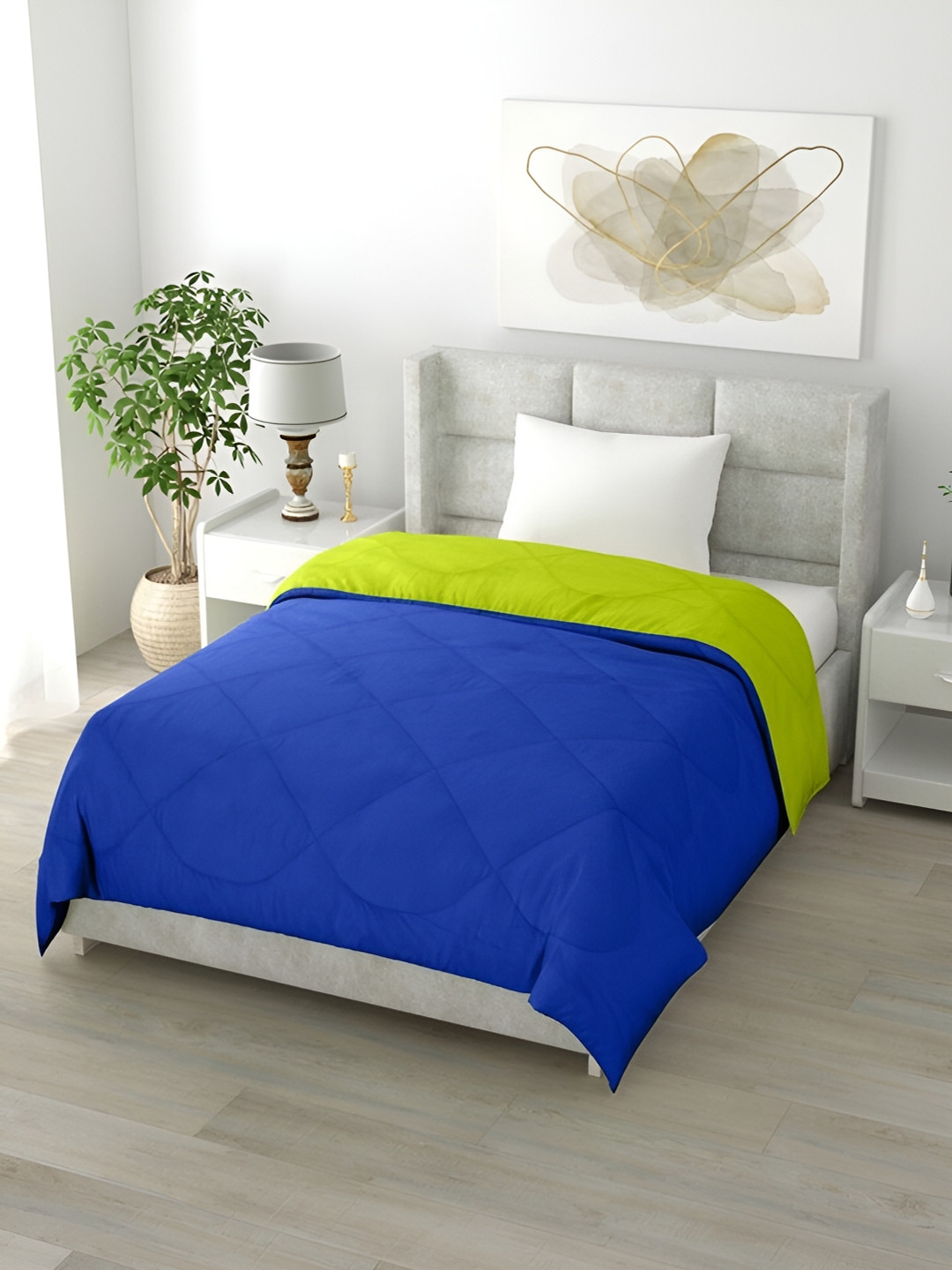 RF RELAXFEEL Blue & Fluorescent Green Heavy Winter 233 GSM Double Bed Quilt