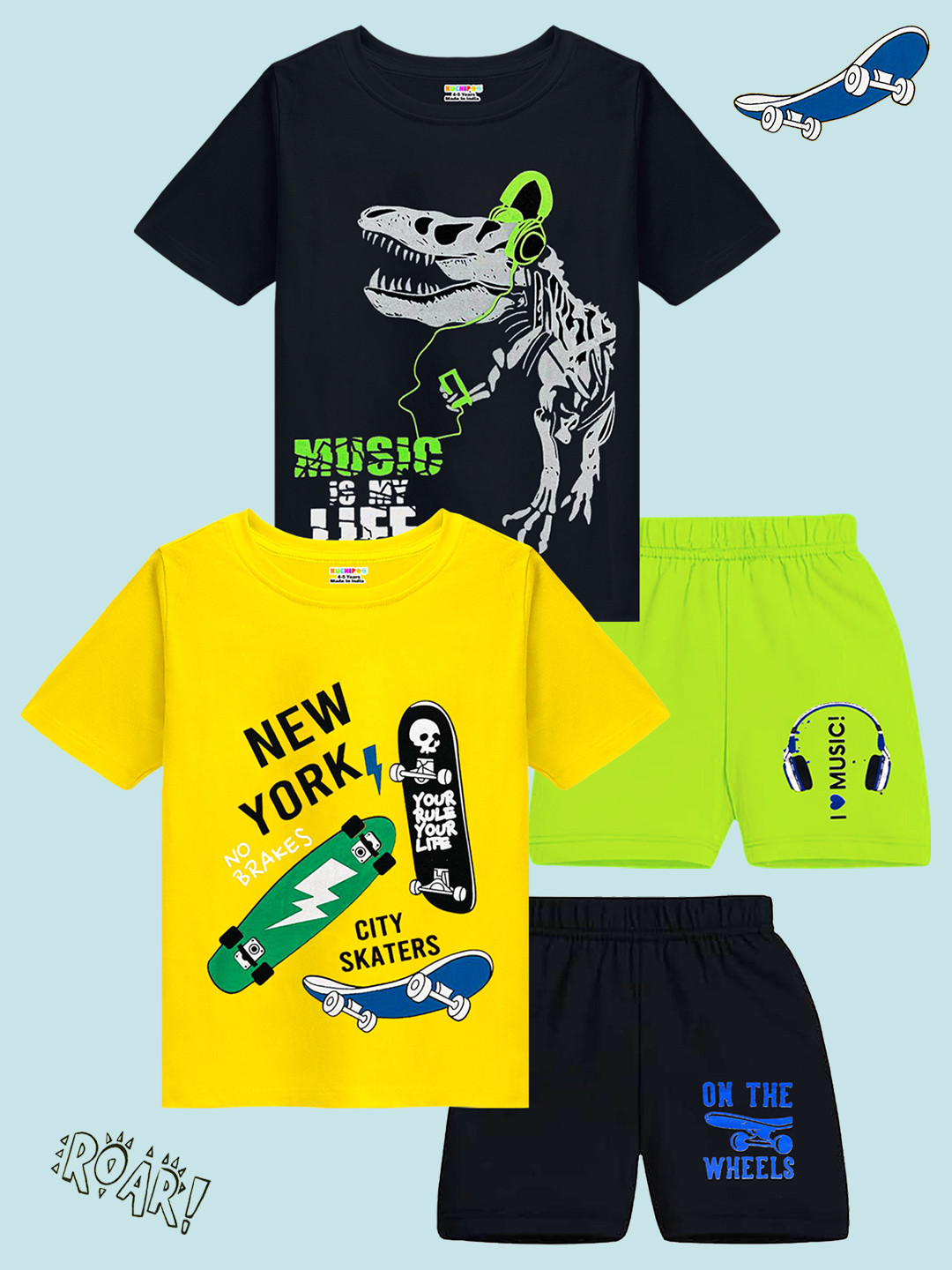 KUCHIPOO Boys Pack of 2 Printed Clothing Set