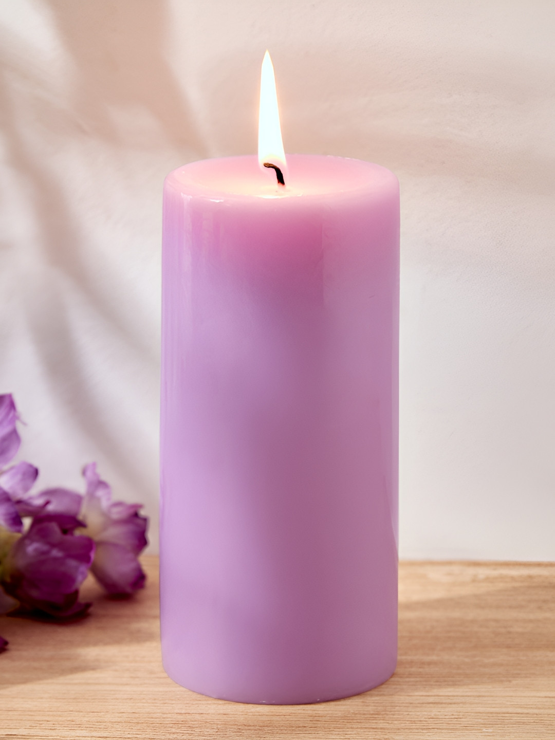 Home Centre Colour Refresh Scented 1 Wick Lavender Solid Geometric Regular Pillar Candles