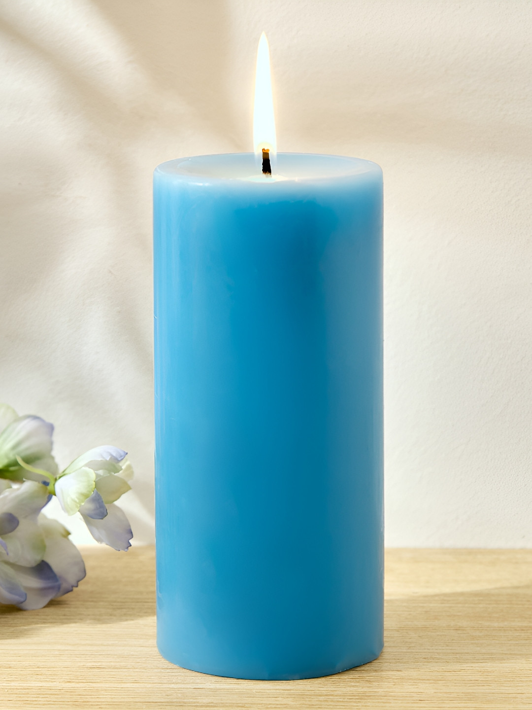 Home Centre Colour Refresh 2Pcs 1 Wick Blueberry Solid Geometric Regular Pillar Candles