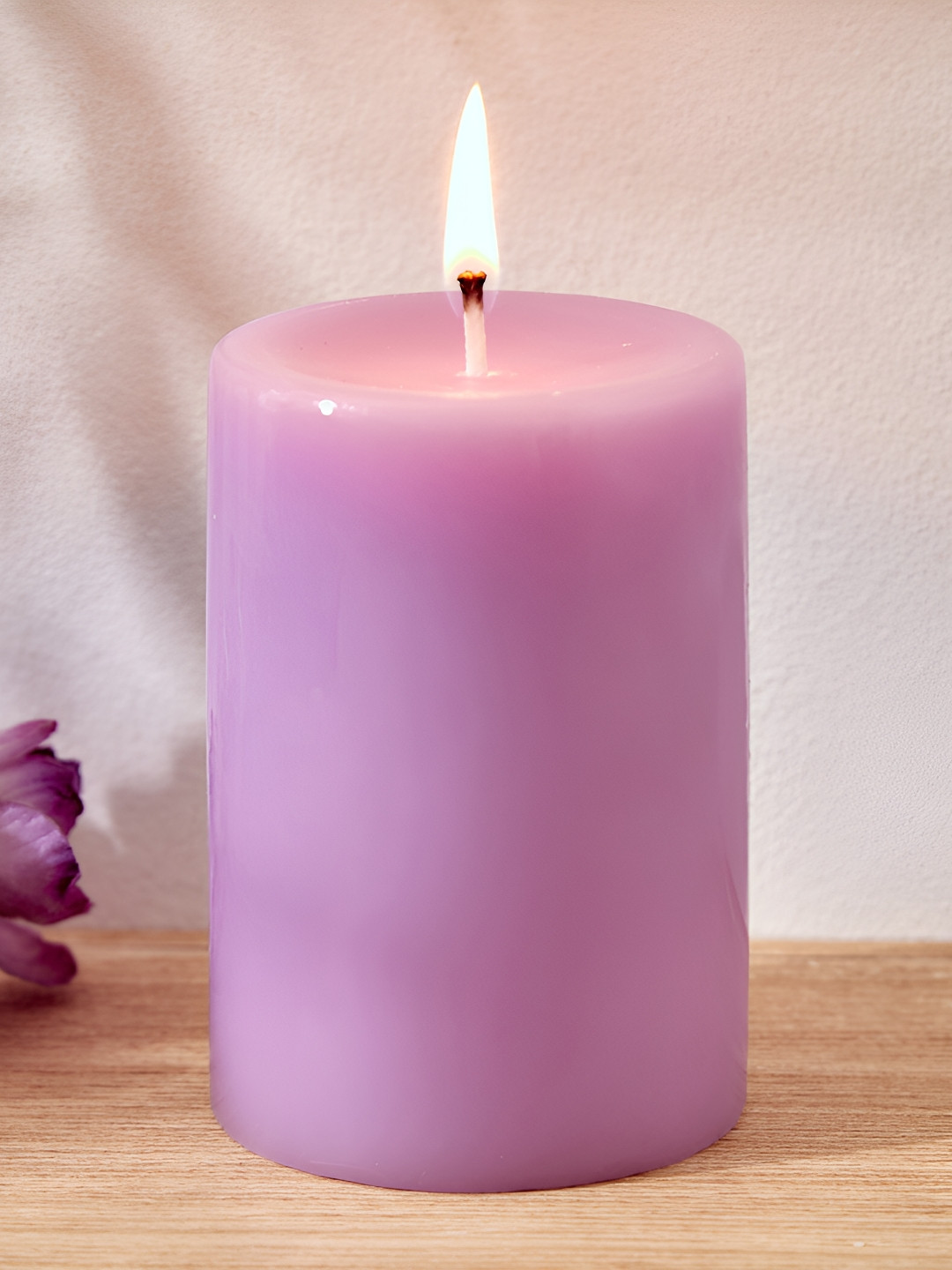Home Centre Colour Refresh Scented 1 Wick Lavender Solid Geometric Regular Pillar Candles