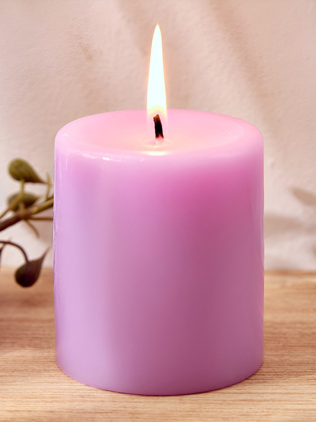Home Centre Colour Refresh Scented 1 Wick Lavender Solid Geometric Regular Pillar Candles