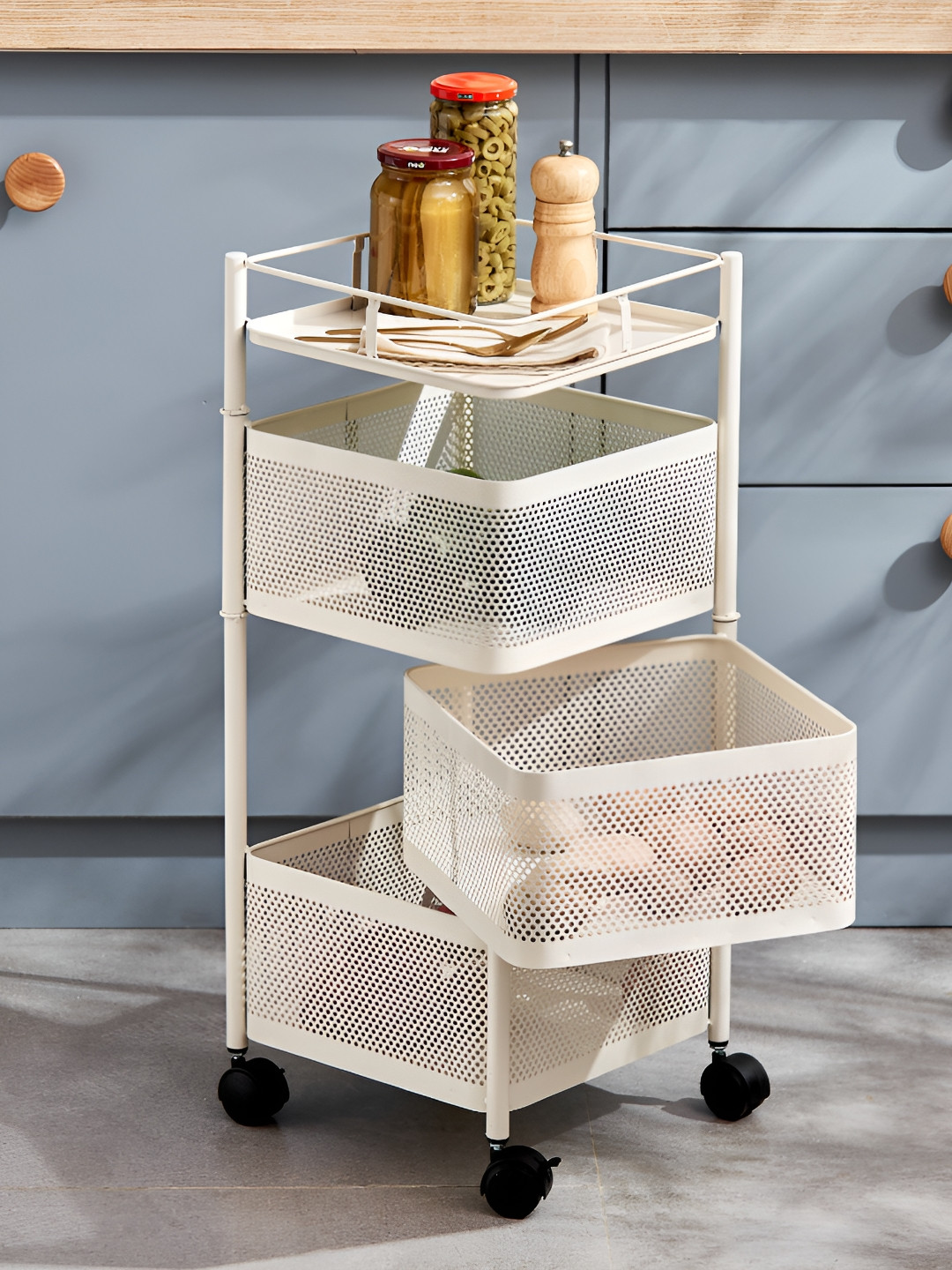 Home Centre White Tranzit Holland 3-Tier Kitchen Trolley