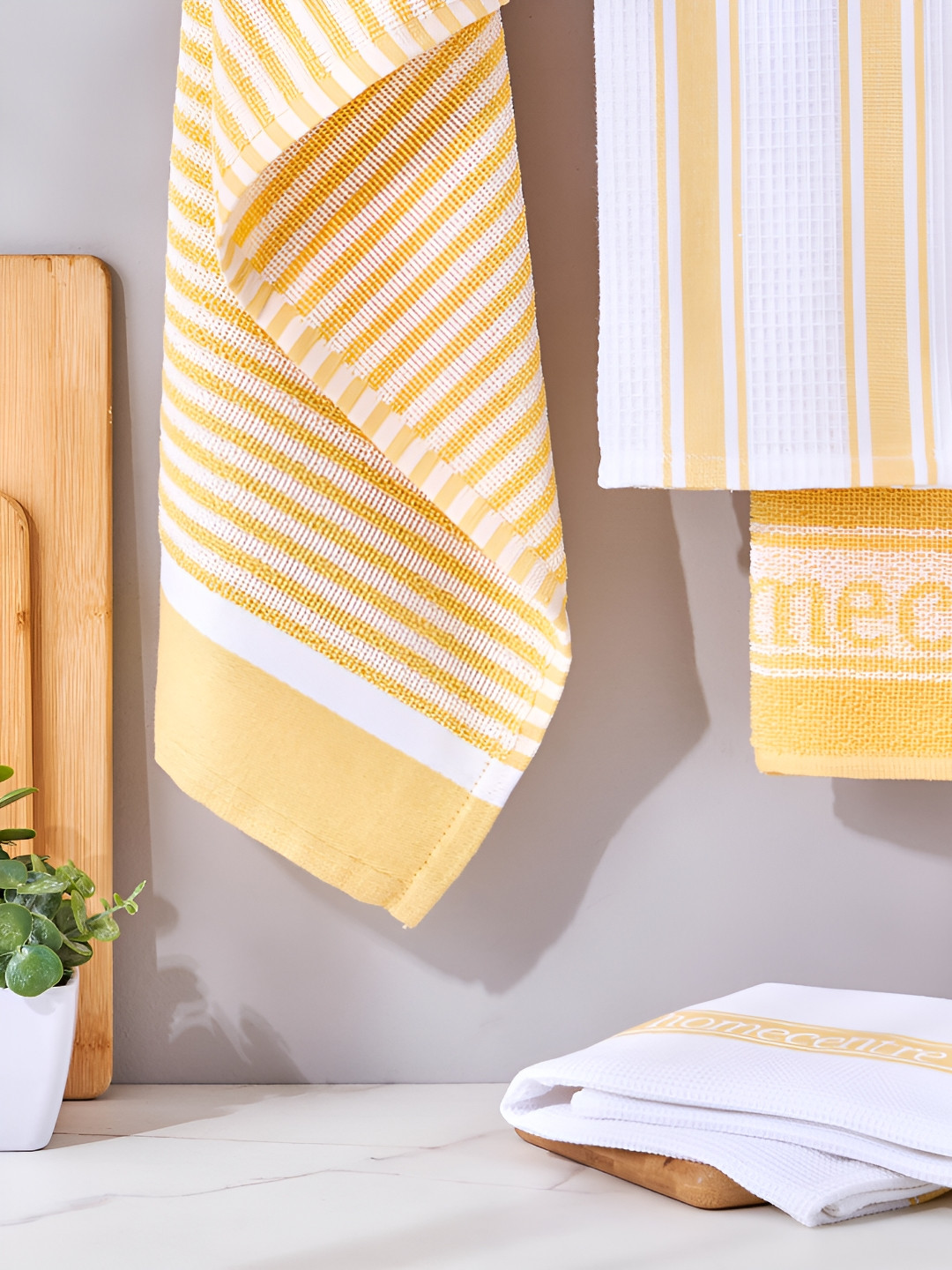 Home Centre Yellow Set of 4 Colour Refresh Cotton Dish Towels