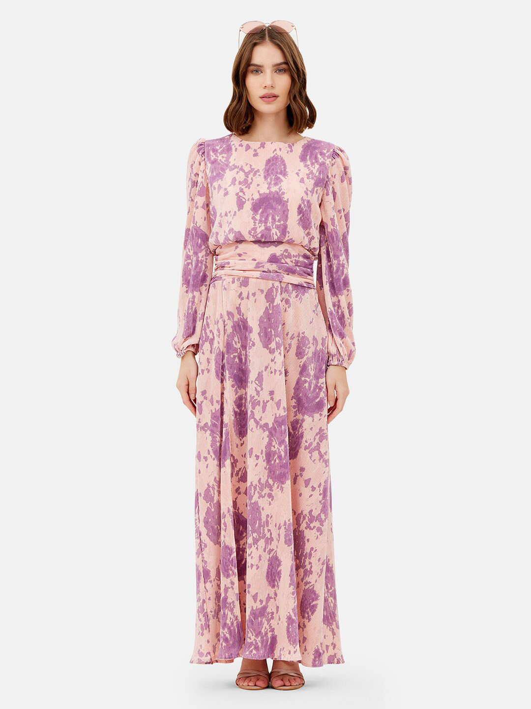 Kazo Abstract Printed Puff Sleeves Cotton Maxi Dress