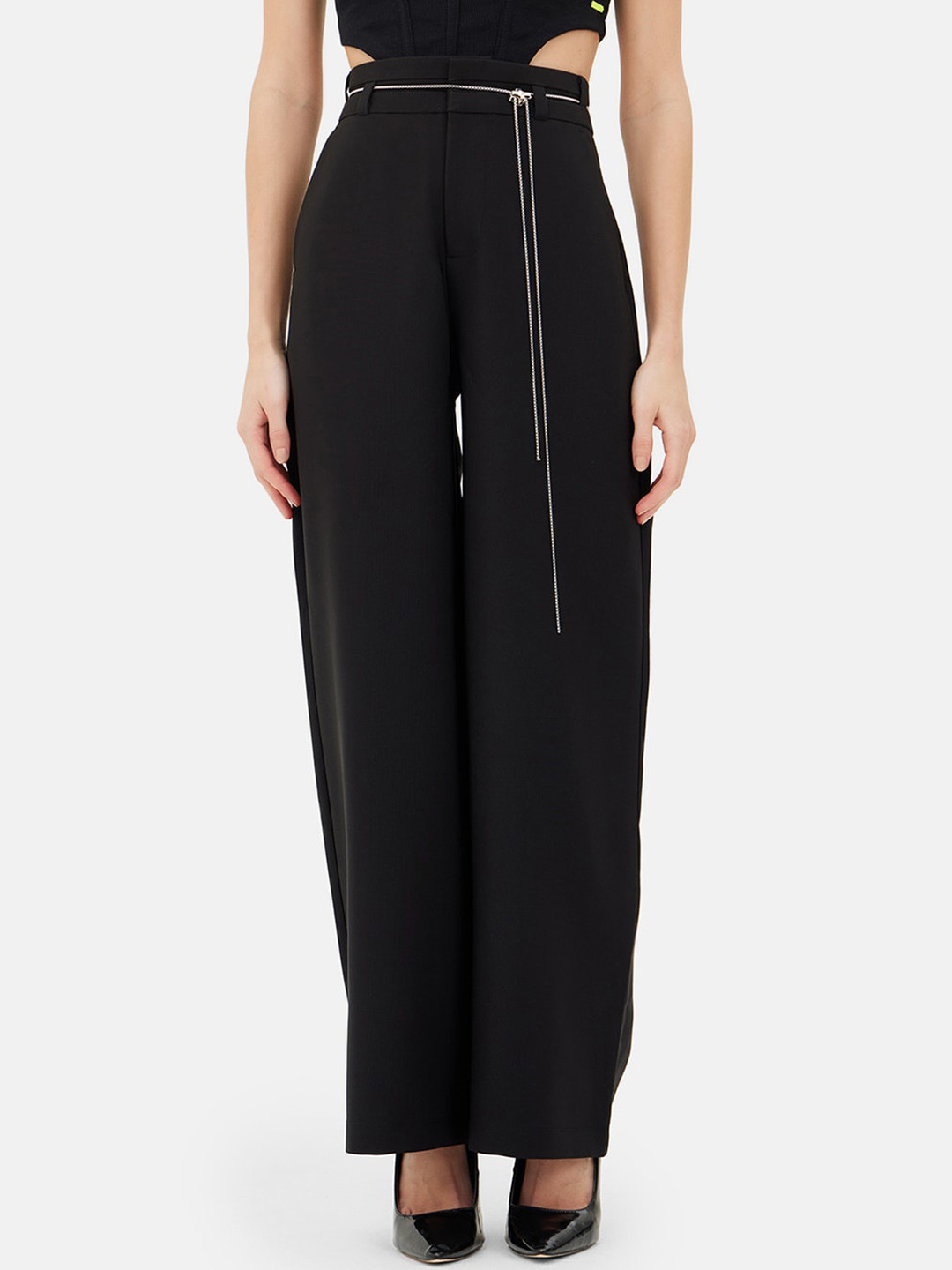Kazo Women High-Rise Easy Wash Parallel Trousers With Belt