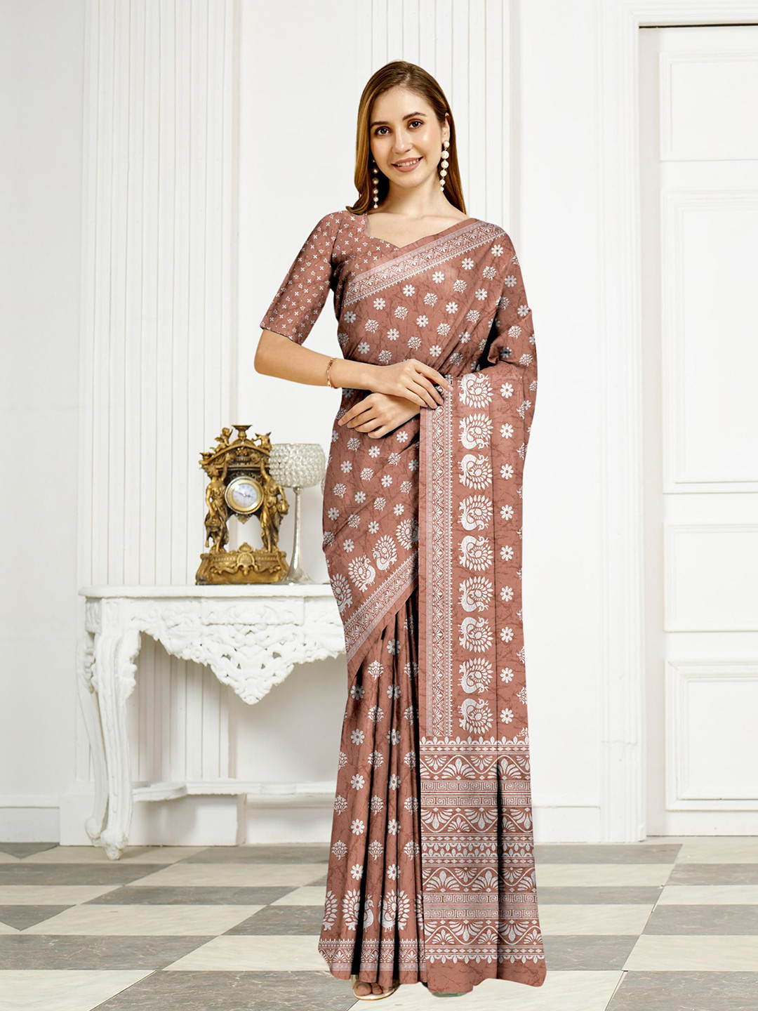 Fevinaa Batik Silk Printed Cotton Leheriya Saree