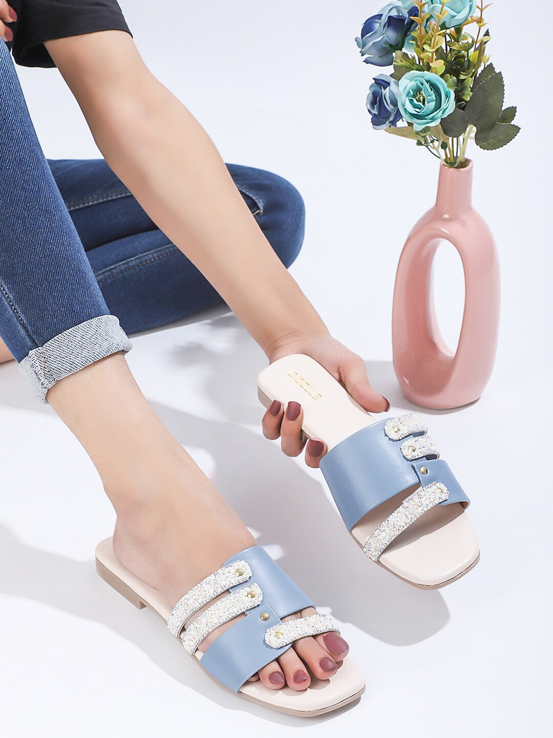 Gibelle Embellished Open Toe Flats