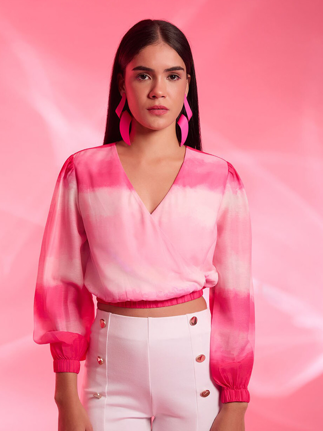 Kazo Ombre Cuffed Sleeves Wrap Barbie Top