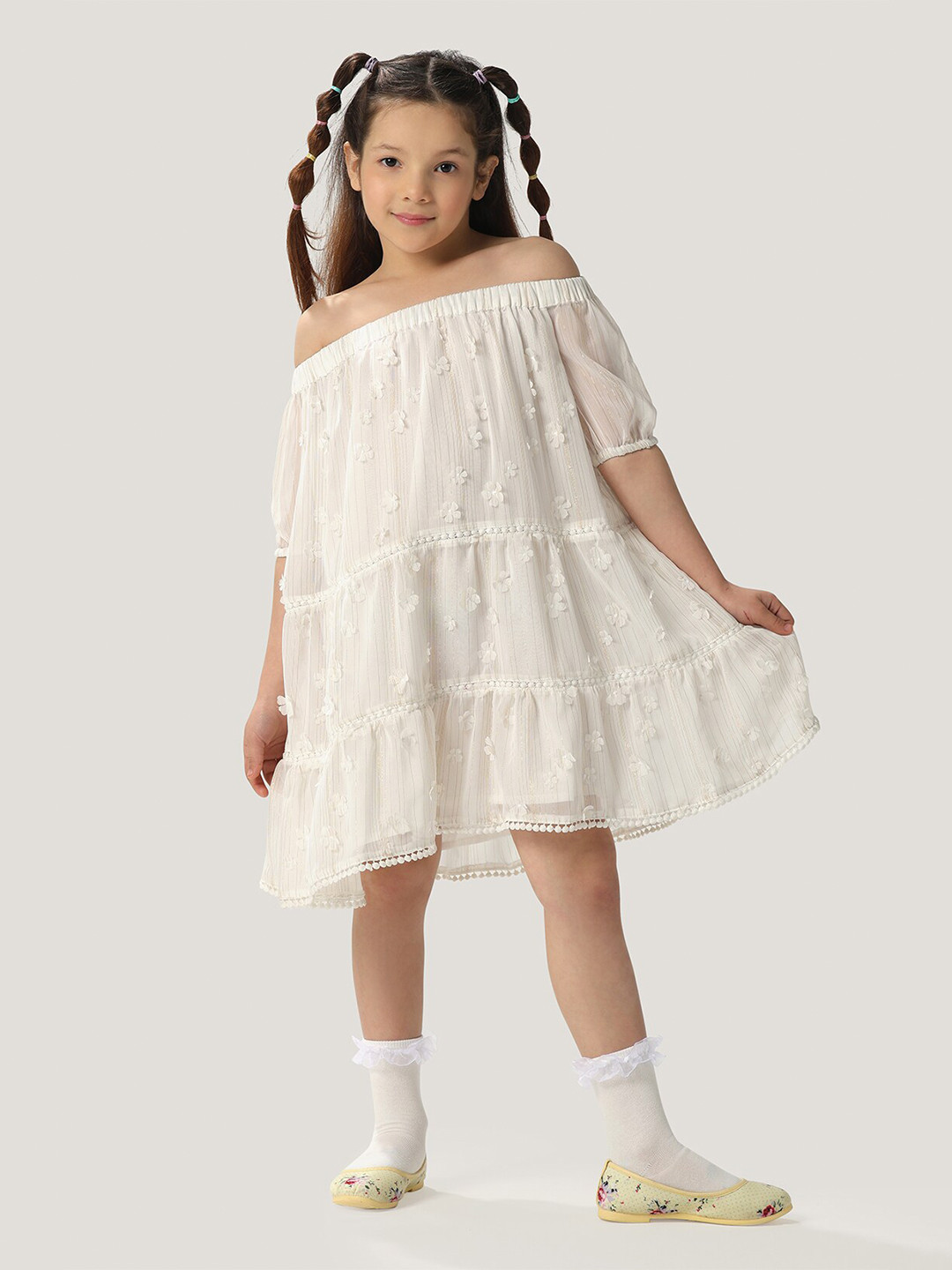 One Friday Floral Print Off-Shoulder A-Line Dress