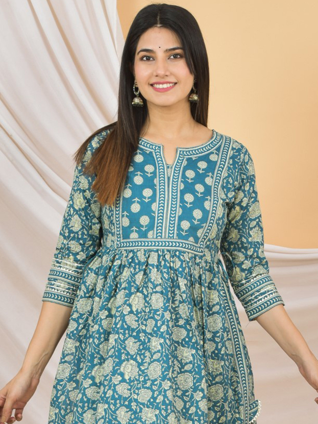 JAHIDA COMFORT WITH STYLE Floral Printed A-Line Pure Cotton Kurta with Trousers