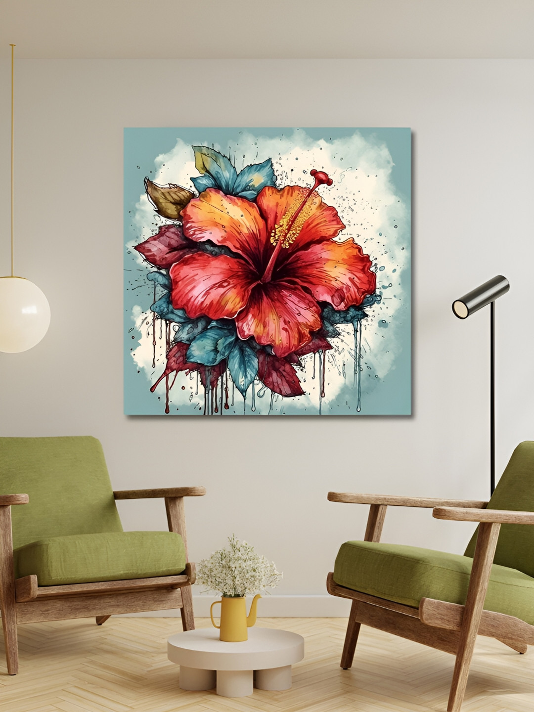 OLIVE TREE Blue & Red Canvas Floral  Wall Art