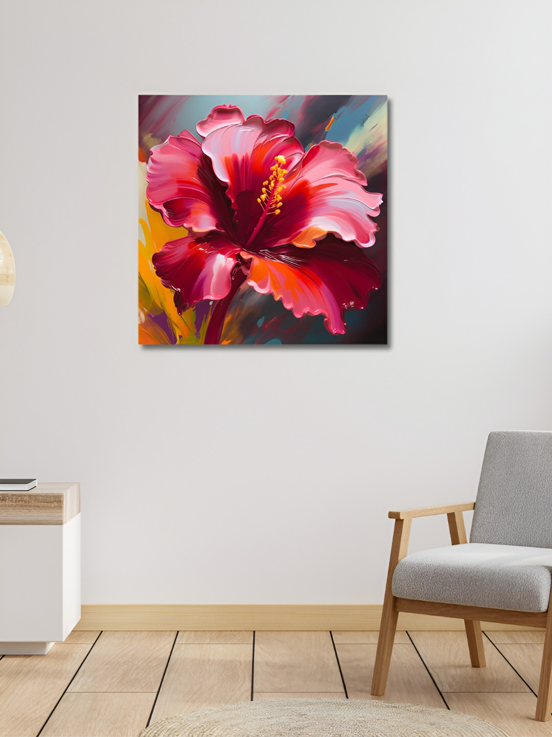 OLIVE TREE Red & Blue Floral Canvas Painting Wall Art