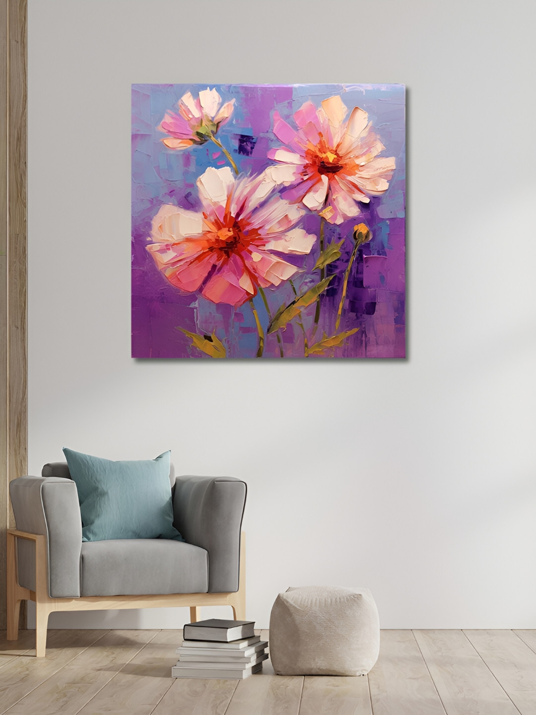 OLIVE TREE Purple & Pink Floral Canvas Painting Wall Art