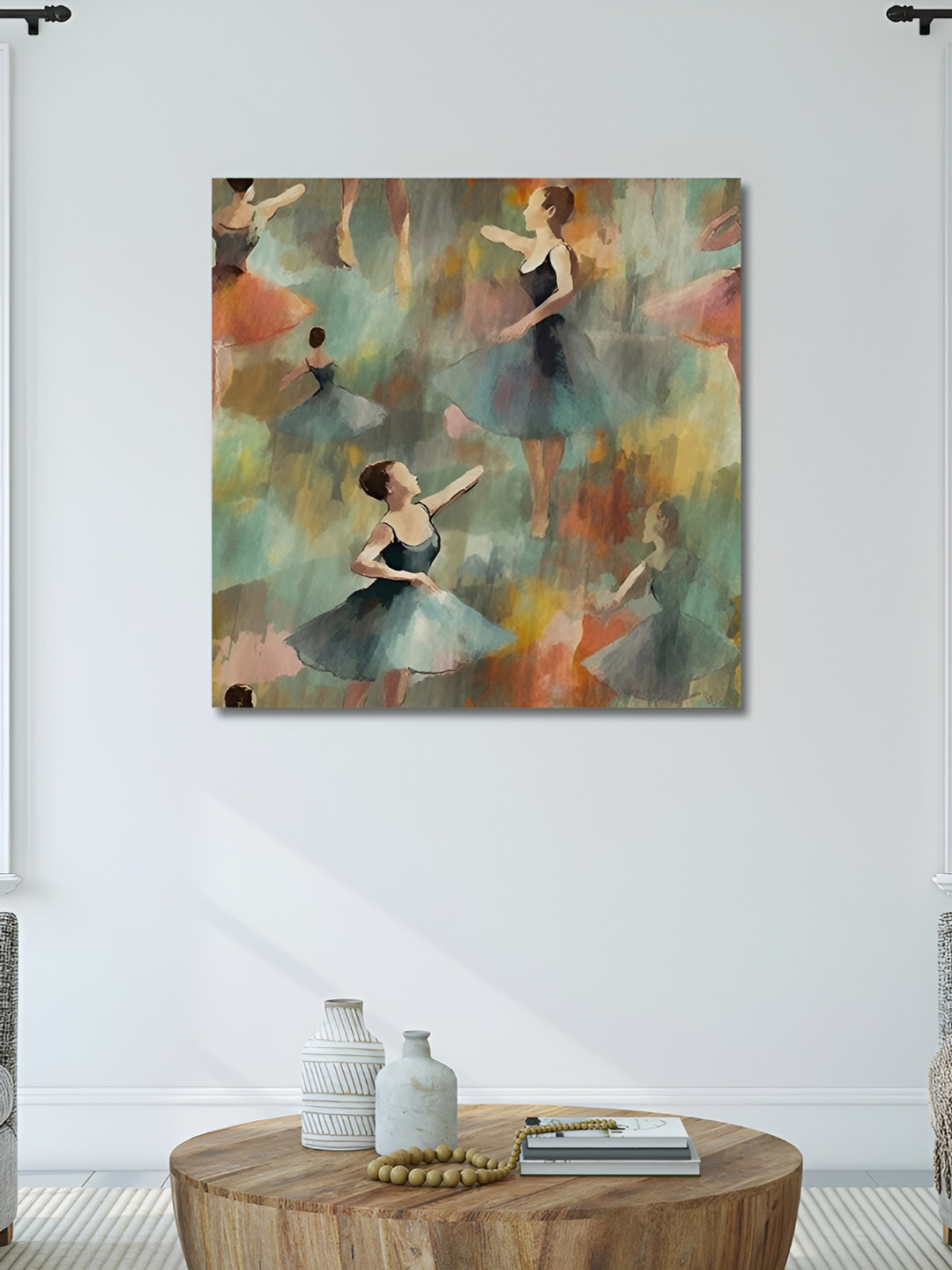 OLIVE TREE Green & Orange Ballet Dancing Canvas Painting Wall Art