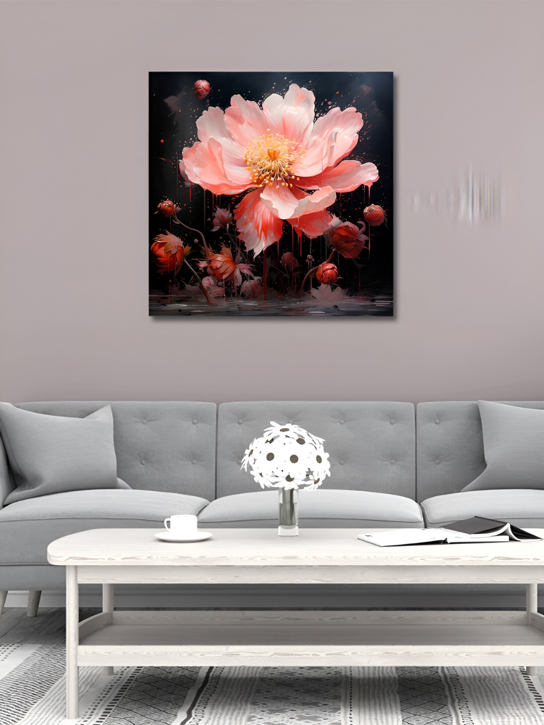 OLIVE TREE Black & Pink Canvas Floral Wall Art