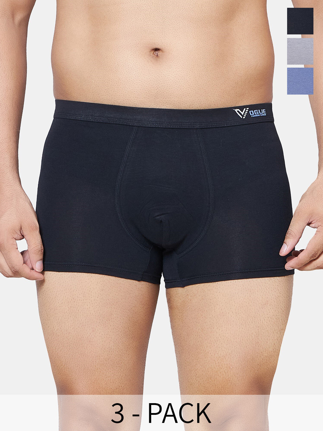 PLUMBURY Pack Of 3 Mid Rise Trunks MB/SPANTY617DBLUE/BL/GRS-DARK BLUE/BLACK/GREY