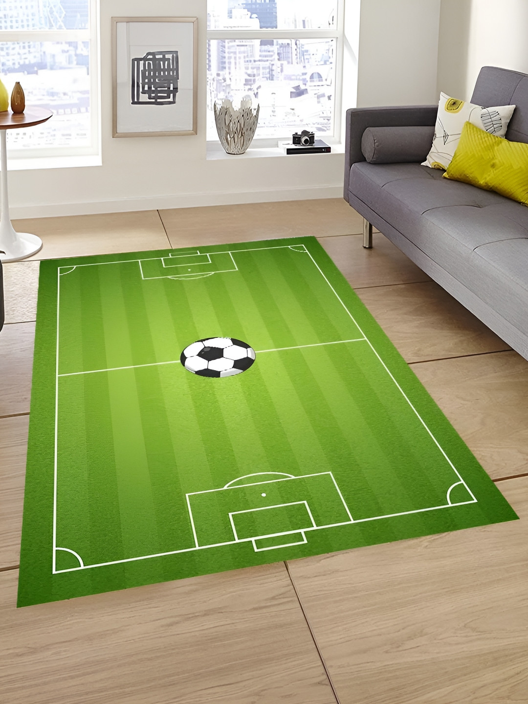 Sparrow world Lime Green & White Ground Printed Anti-Skid Carpet