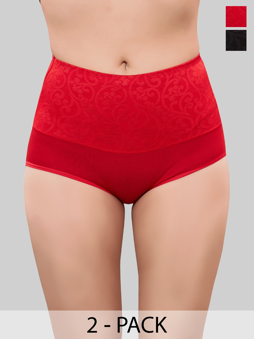 PLUMBURY Pack Of 2 Self-Designed Anti Odour Tummy Control Hipster Briefs