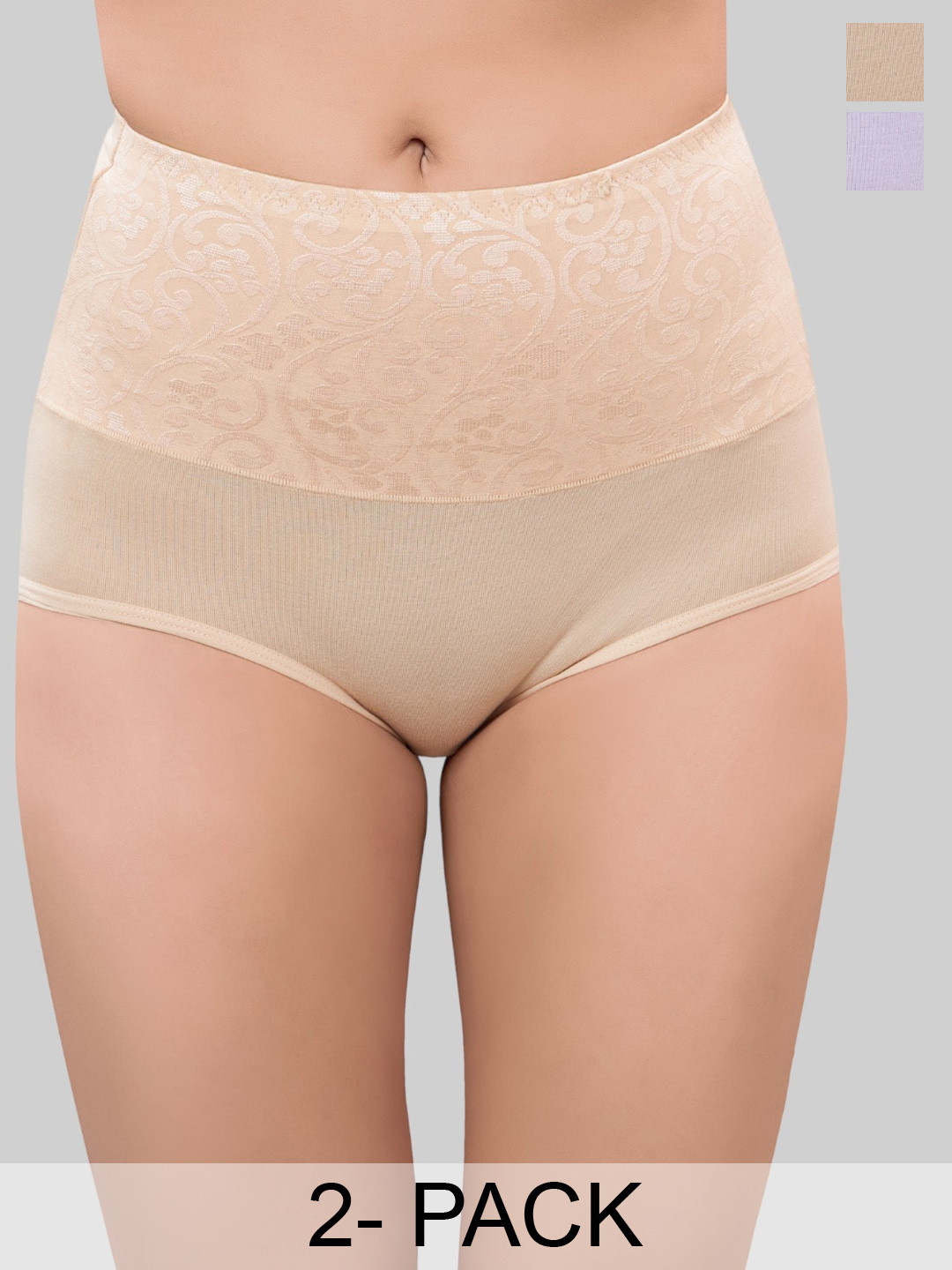 PLUMBURY Pack Of 2 Tummy Control Hipster Briefs PLPANTY1217LPURP/BGM