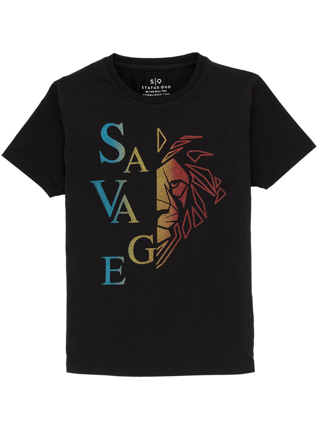 Status Quo Boys Printed Round Neck Short Sleeves Cotton T-shirt