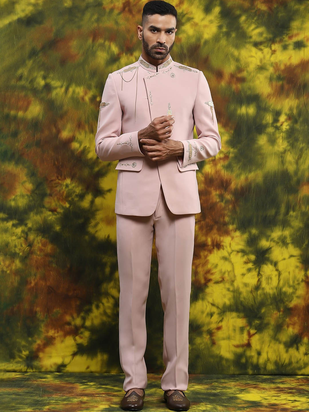 Soniya g Self Design Single-Breasted Two-Piece Bandgala Suit