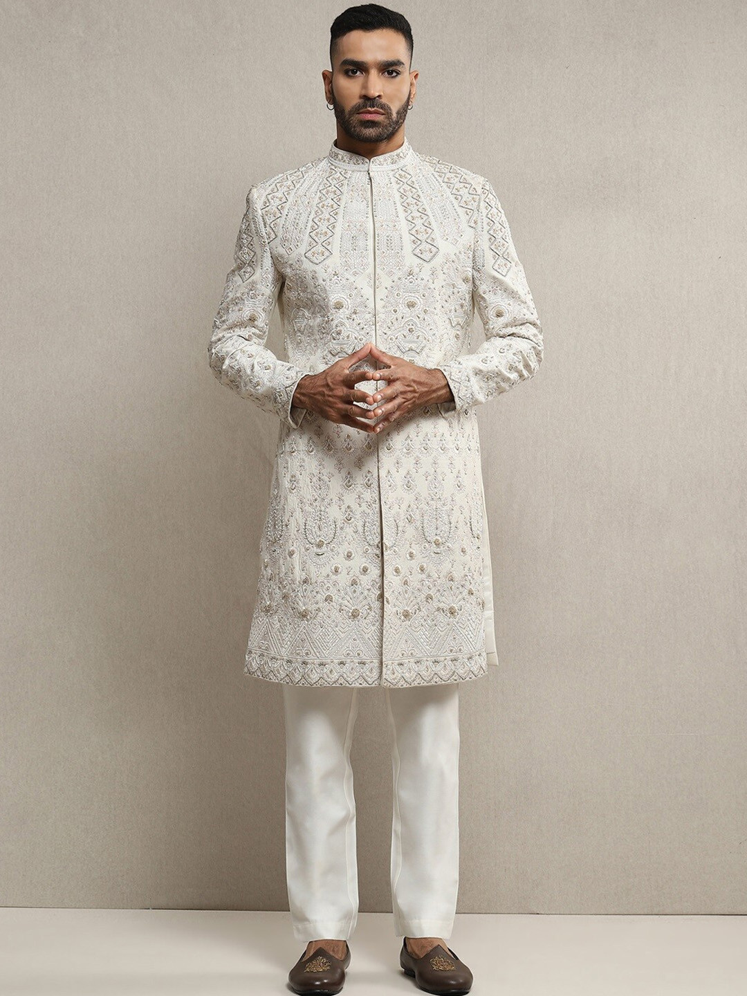 Soniya g Embroidered Aari Dabka Work Sherwani Set