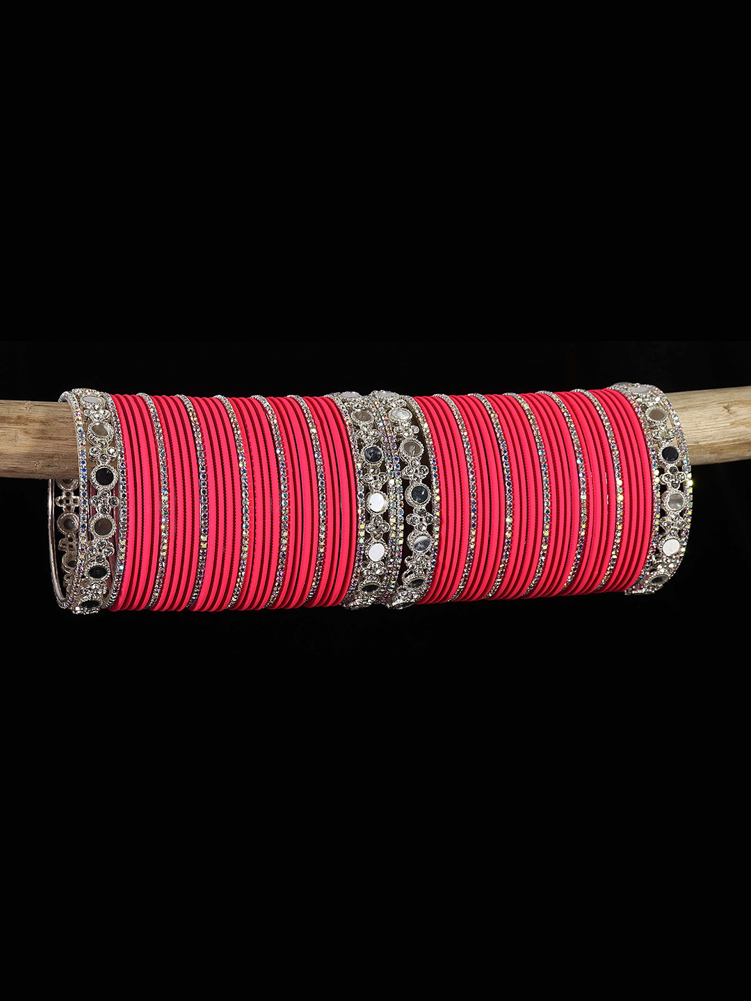 LAVAZZA Set Of 70 Mirror Work Crystal Studded Lightweight Bangles