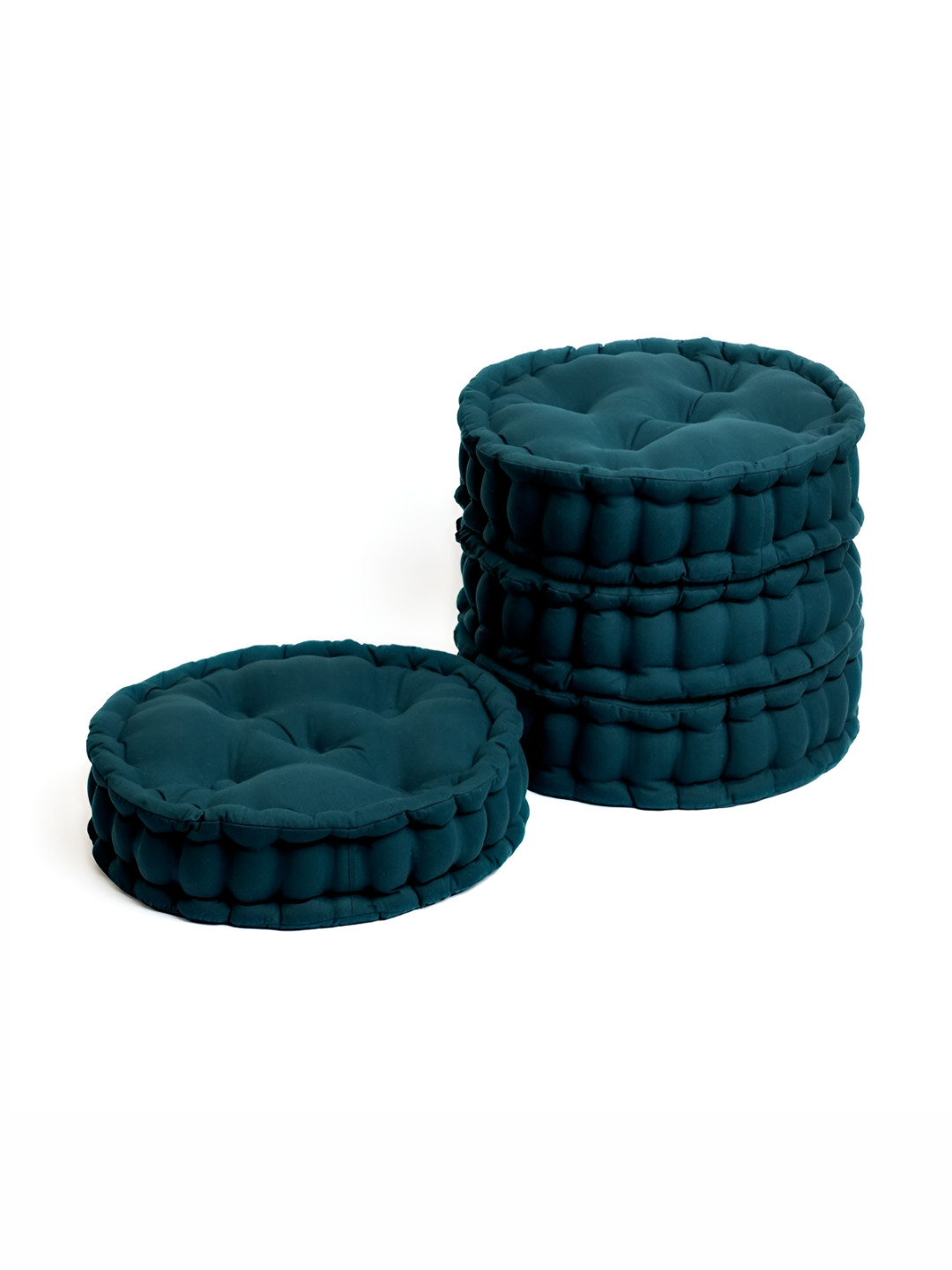 SKANDA FAB Green 4 Pieces Pure Cotton Round Floor Cushions