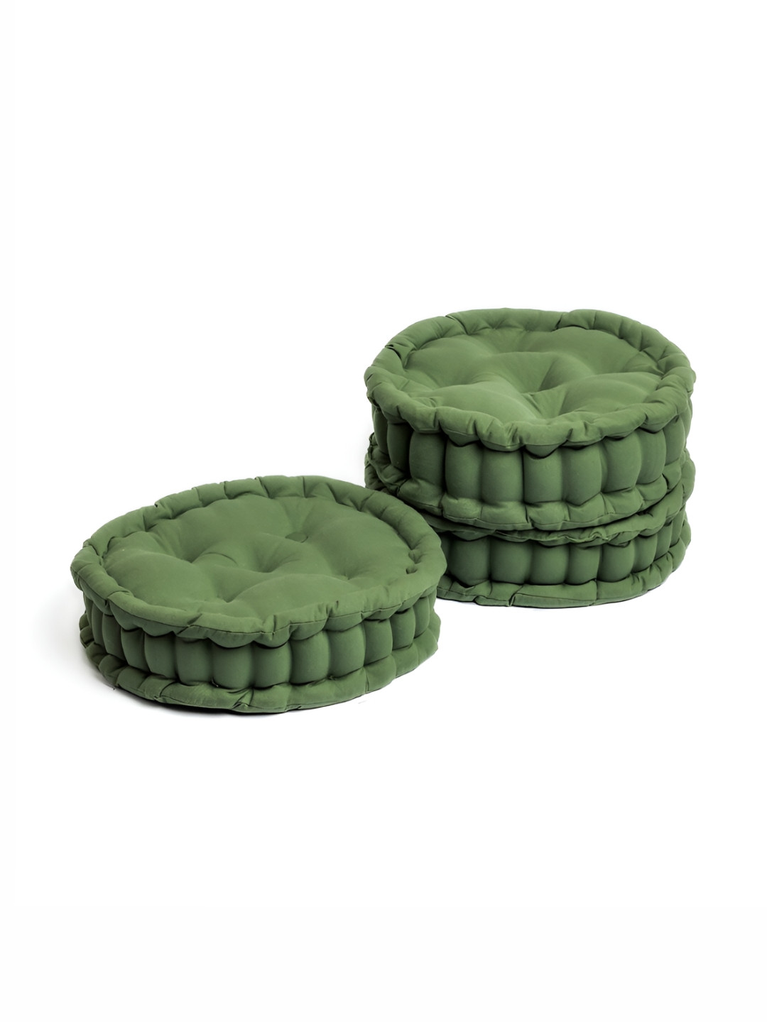 SKANDA FAB Green 3 Pcs Cotton Quilted Floor Cushions