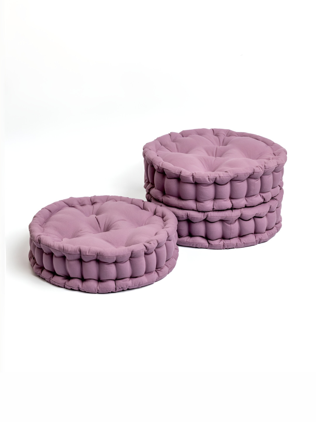SKANDA FAB 3 Pcs Purple Cotton Filled Round Cushions