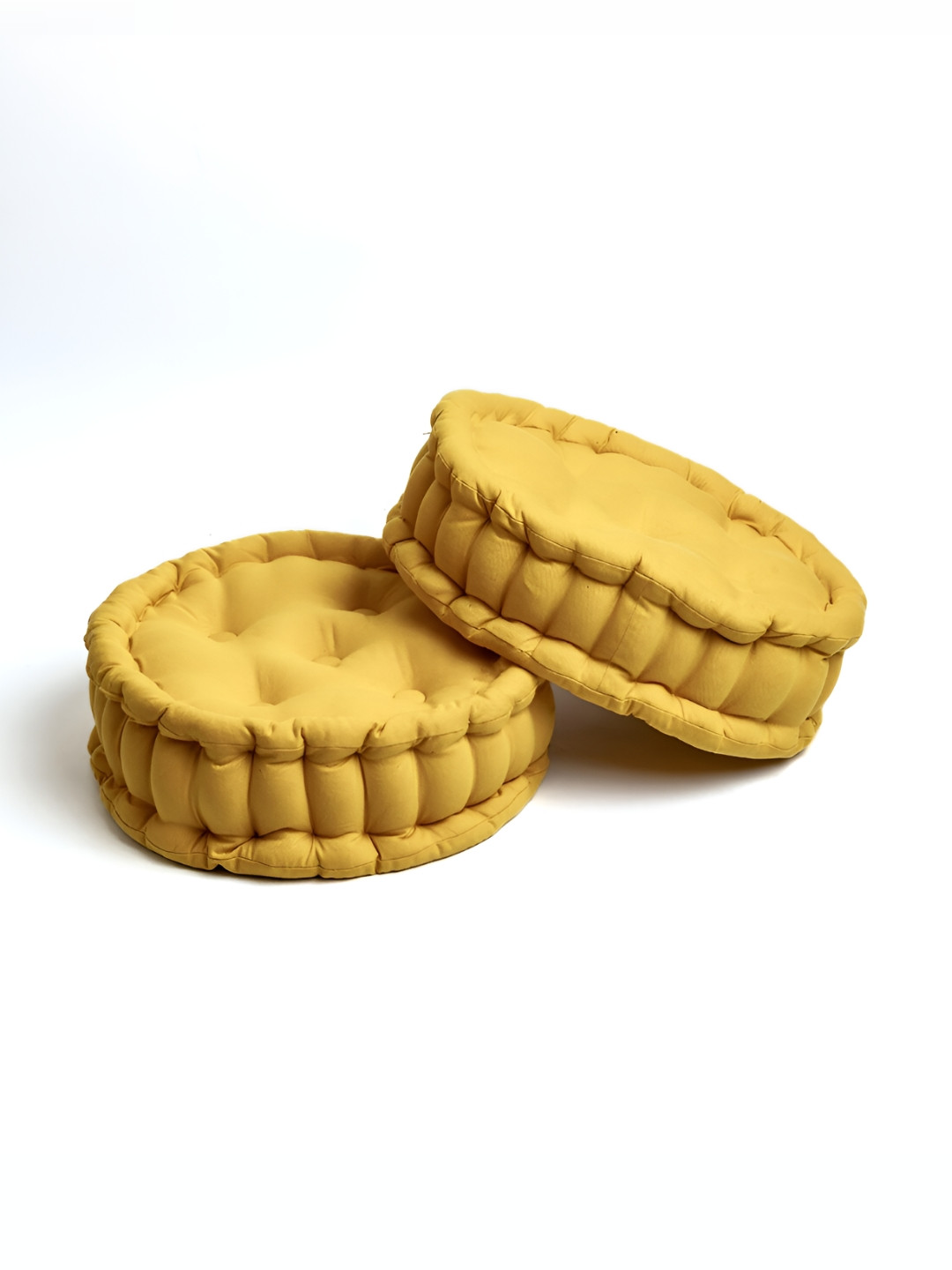 SKANDA FAB Yellow 2 Pcs Cotton Round Cushions