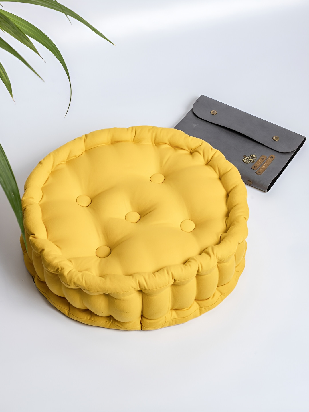 SKANDA FAB Yellow Quilted Cotton Floor Cushion