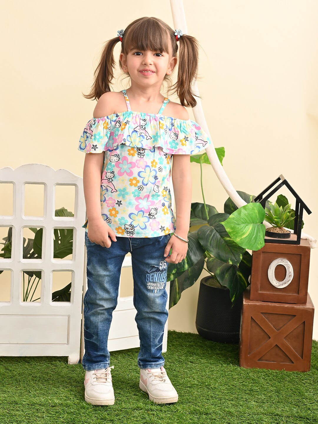 Superminis Floral Printed Off Shoulder Rayon Top
