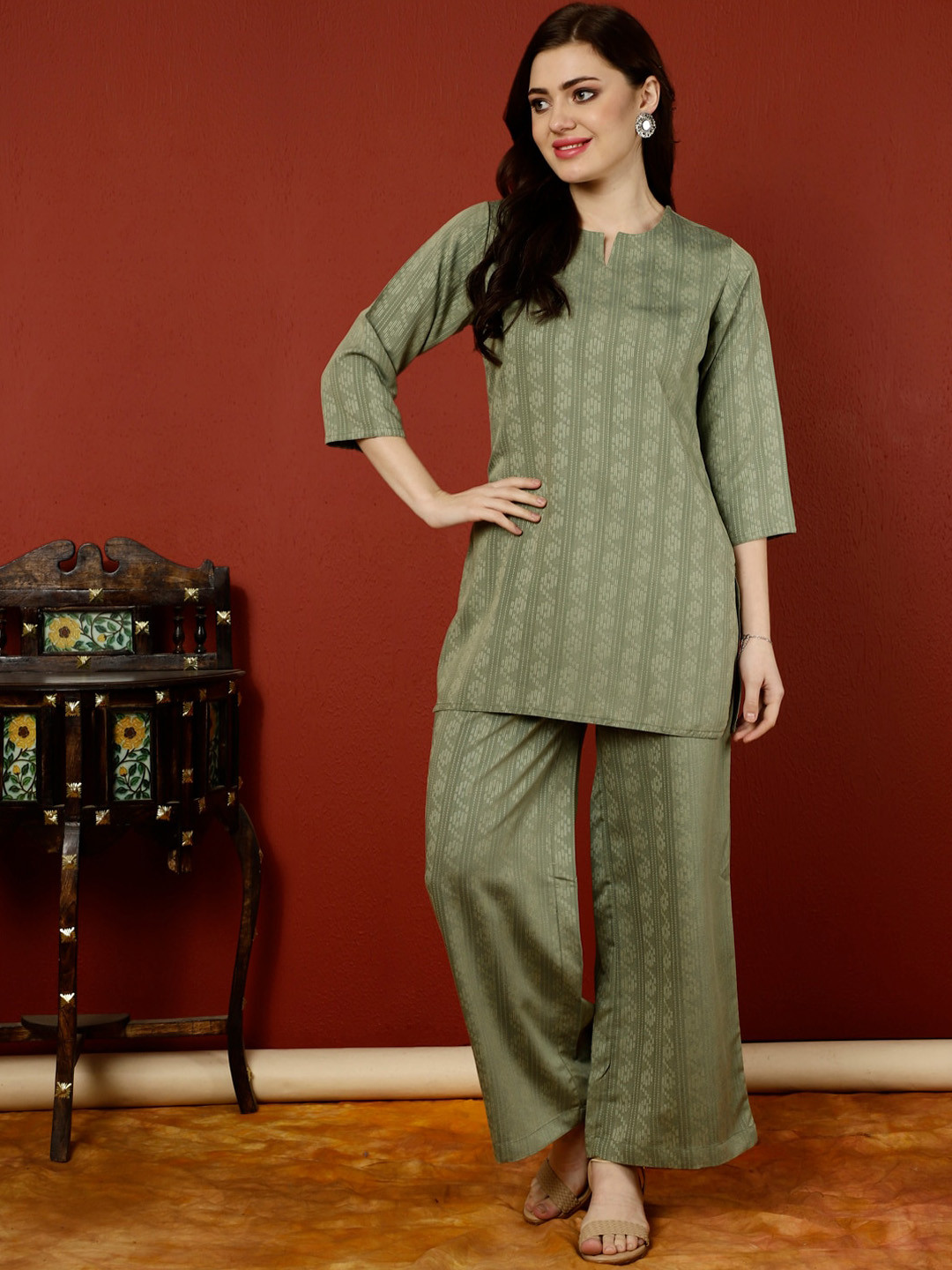 Jaipur Kurti Ethnic Motifs Woven Design Kurti with Palazzos