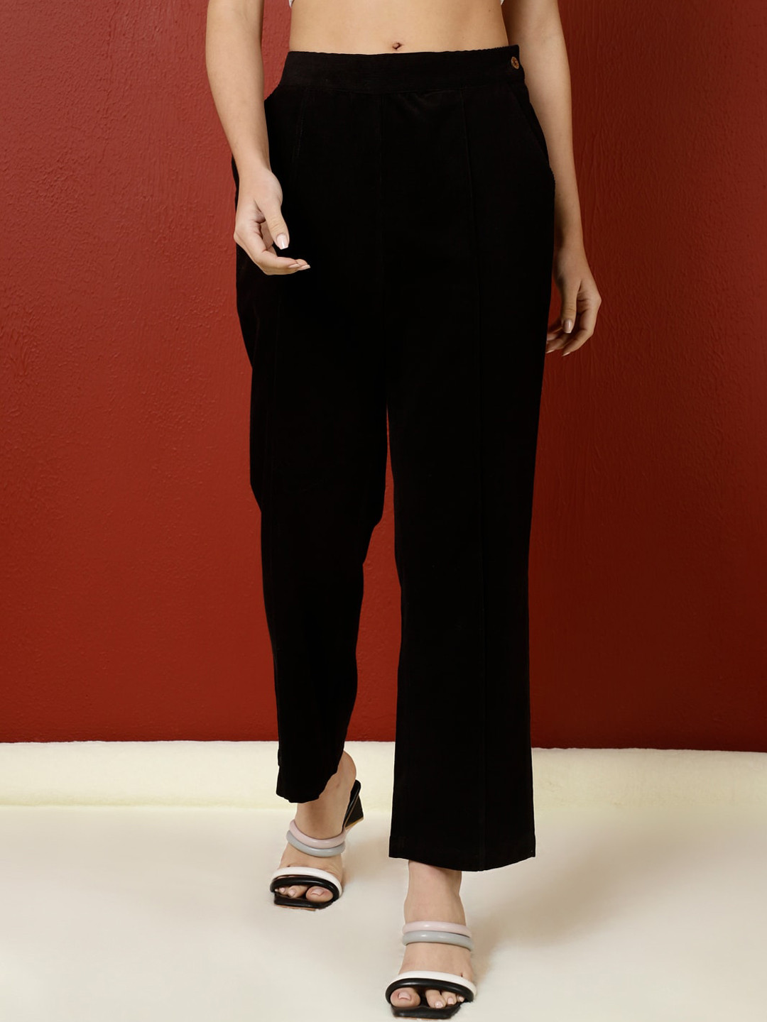 Jaipur Kurti Women Original Corduroy Weave Cotton Parallel Trousers