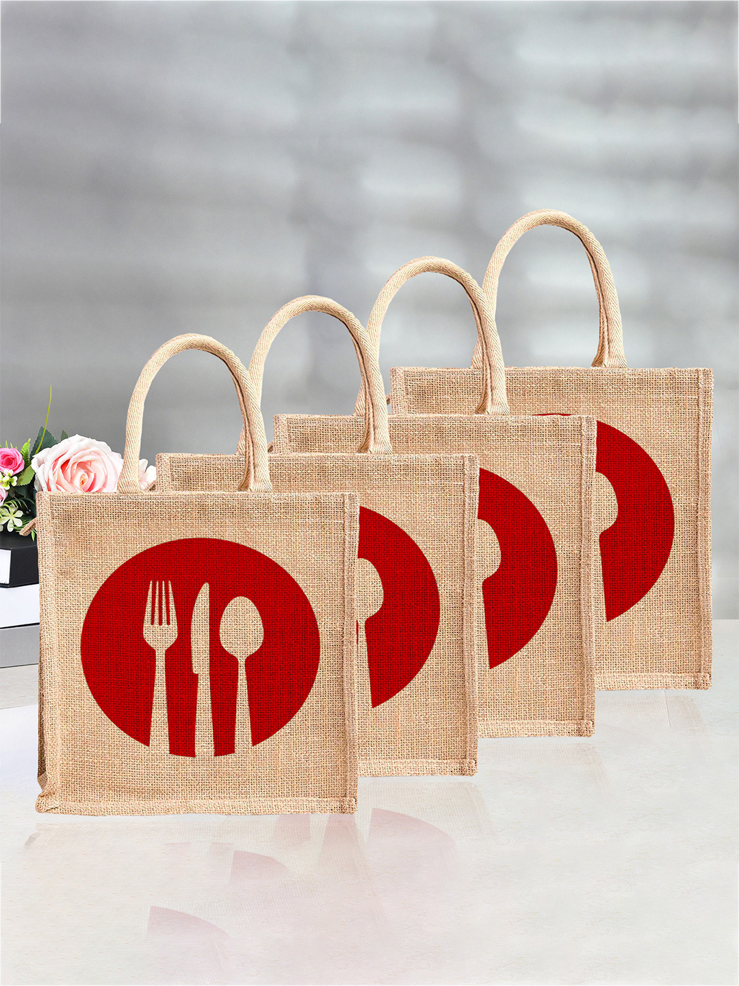 Kuber Industries Set of 4 Printed Lunch Bags Travel Accessory